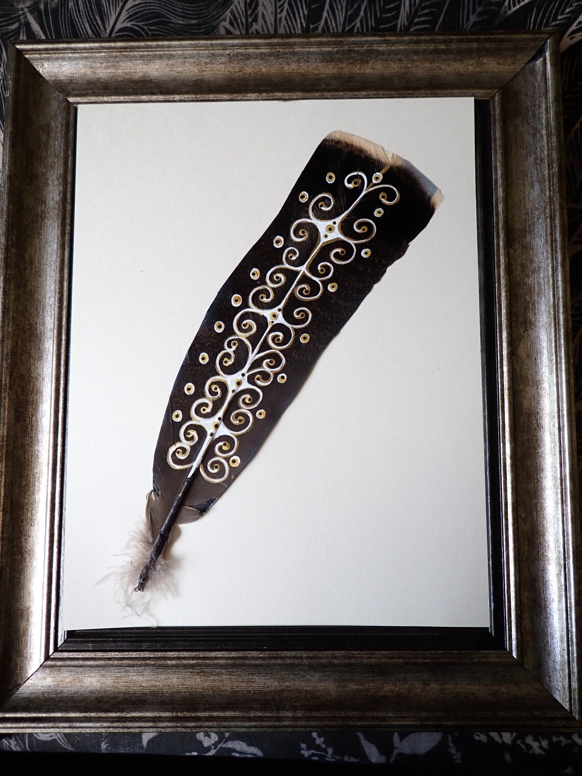 Hand Painted Turkey Feather Art Framed