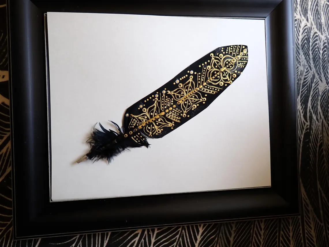 One of a Kind Metallic Gold Painted Feather